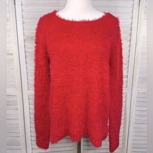 FADED GLORY Fuzzy Crewneck Sweater Red/Metallic-Large